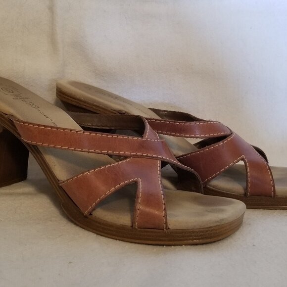 Brown Strap Chunky Heel Slides - Picture 2 of 6